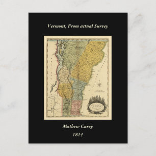 Cartão Postal Vermont, Da Pesquisa Real - Mapa Do Vintage 1814