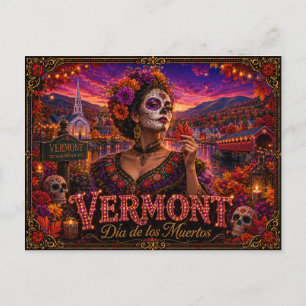 Cartão Postal Vermont Día de los Muertos Retro