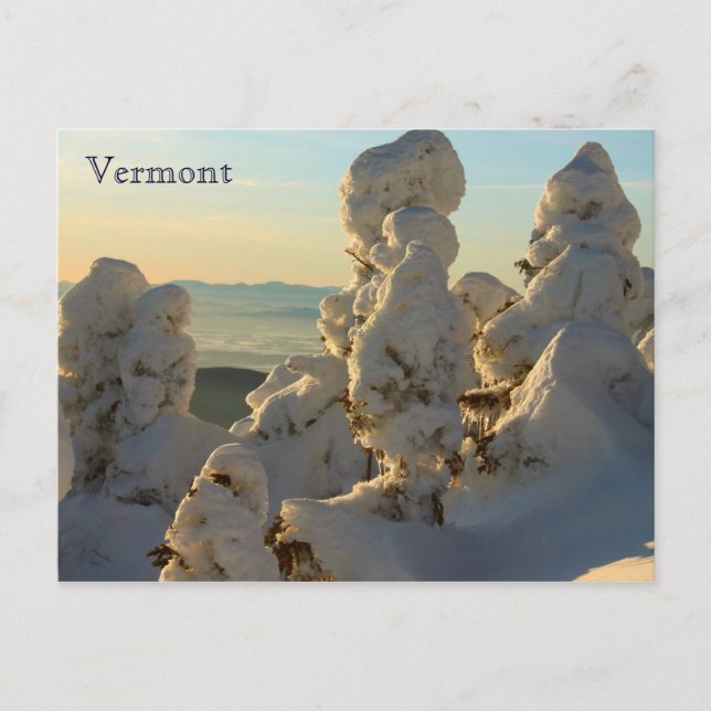 Cartão Postal Vermont, montanhas verdes, no inverno (Frente)