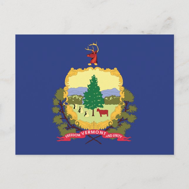 Cartão Postal Vermont State Flag Pine Tree Cow Maple Mountain (Frente)