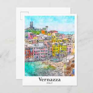 Cartão Postal Vernazza Itália Viagem Watercolor Sketch Drach