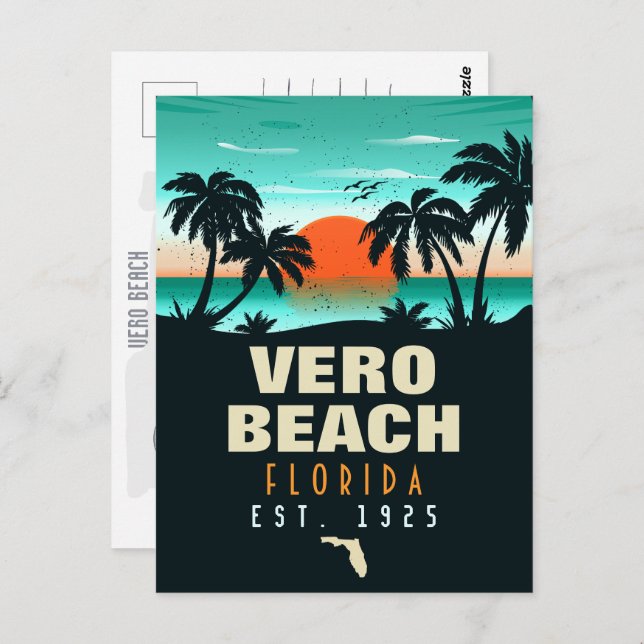 Cartão Postal Vero Beach Florida Retro Sunset Souvenirs 60s (Frente/Verso)