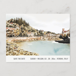 Cartão Postal Verona Adige River Italy Watercolor Save Date