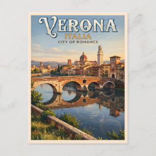 Cartão Postal Verona Itália Rio Adige Viagem Vintage