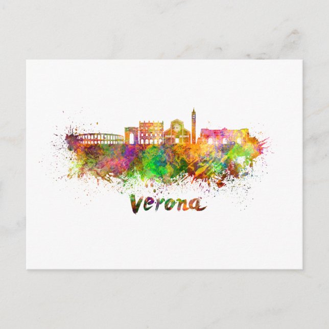 Cartão Postal Verona skyline in watercolor (Frente)