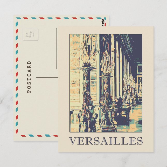 Cartão Postal Versailles château ilustração France Postcard (Frente/Verso)