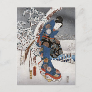 Cartão Postal Versão Moderna do Conto de Genji em Cena de Neve