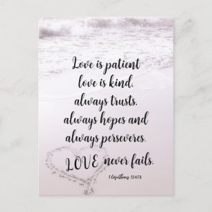 Cartão Postal Versículo da Bíblia Amor é Paciente Casamento na P