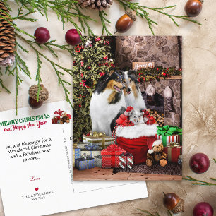 Cartão Postal Véspera de Natal Rústica, Cães Collie Rough - F