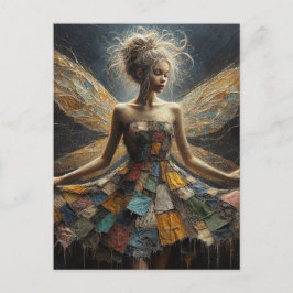 Cartão Postal Vestido de Patchwork de Fada