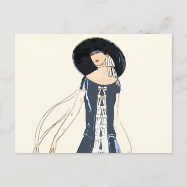 Cartão Postal Vestido e chapéu de moda feminina (Frente)