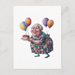 Cartão Postal Vestido Floral Avó Engraçada Arte de Aniversário