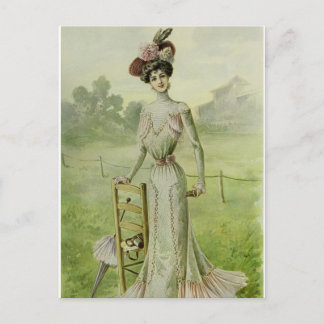 Cartão Postal Vestido Francês Lady Vintage-Moda-Verde Vitoriano
