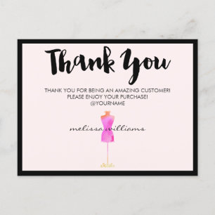 Cartão Postal Vestido Rosa Aquarela Mannequin Poshmark Obrigada