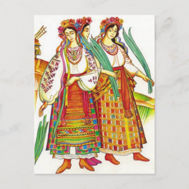 Cartão Postal Vestido tradicional ucraniano de Kyivschyna (Frente)