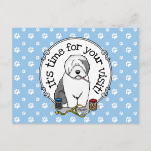 Cartão Postal Veterinário Visita Lembrete Antigo Cão-Obra Inglês