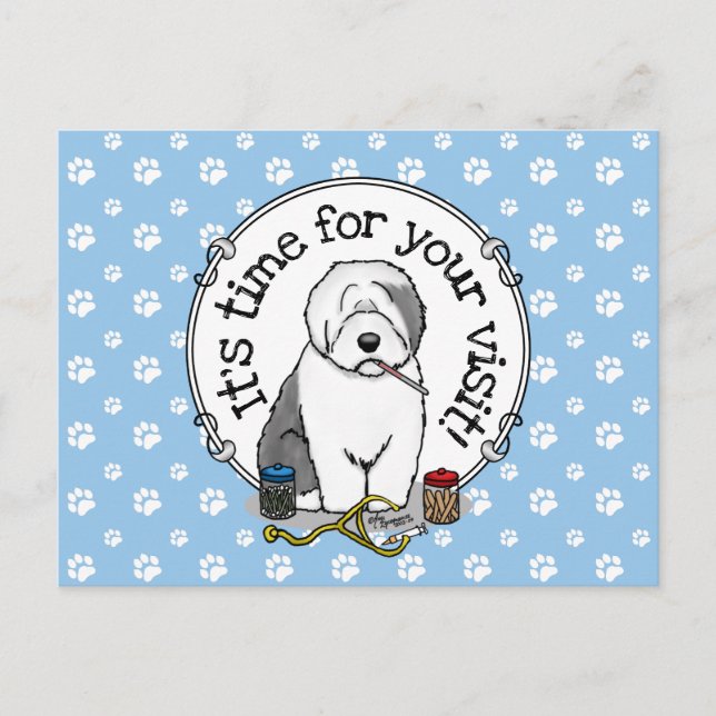 Cartão Postal Veterinário Visita Lembrete Antigo Cão-Obra Inglês (Frente)