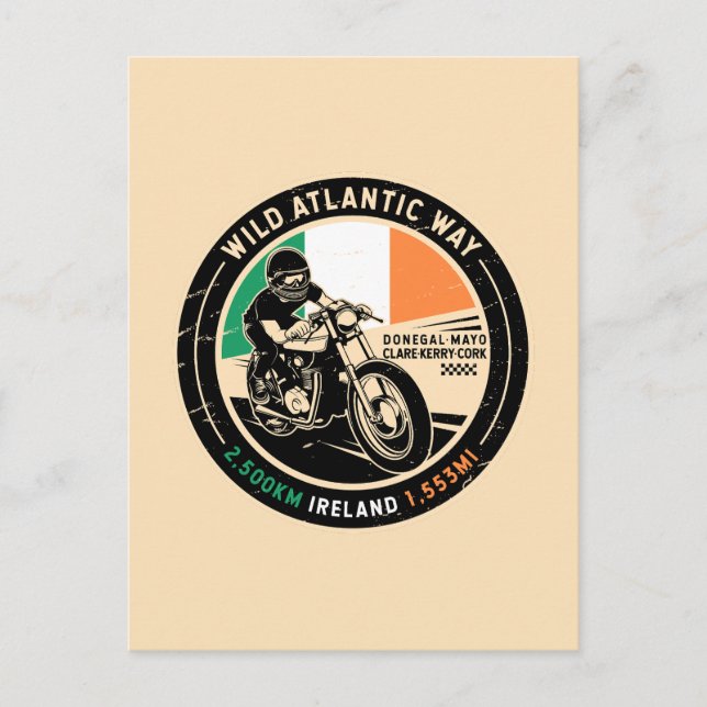 Cartão Postal Via Atlântica Selvagem | Irlanda | Motociclos (Frente)