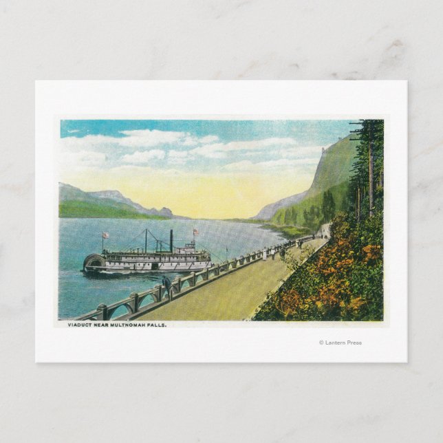 Cartão Postal Viaduto Perto de Multnomah Falls, Rio Columbia (Frente)