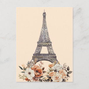 Cartão Postal Viagem a Paris Torre Eiffel Floral Bonita