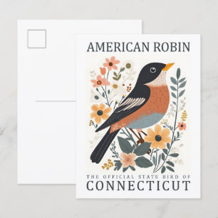 Cartão Postal Viagem Americano Robin Bird, do Connecticut USA