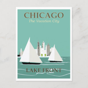 Cartão Postal Viagem Antiga à Beira do Lago de Chicago