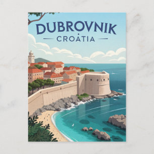 Cartão Postal Viagem Antiga a Dubrovnik
