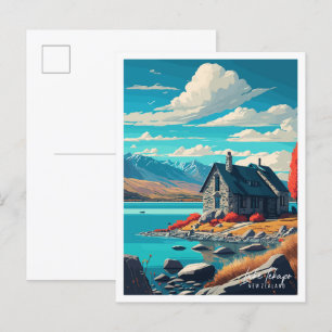 Cartão Postal Viagem antiga ao Lago Tekapo Nova Zelândia