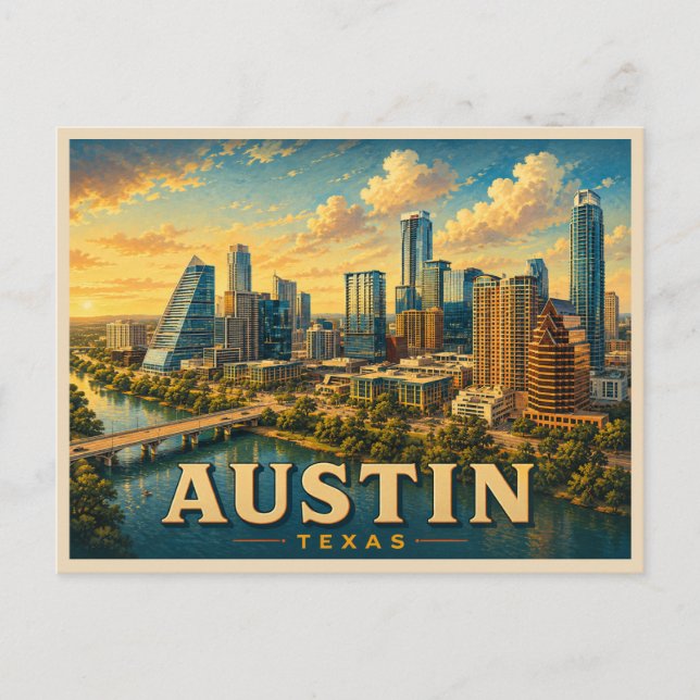 Cartão Postal Viagem Antiga Austin Texas (Frente)