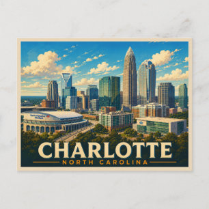 Cartão Postal Viagem Antiga Charlotte Carolina do Norte