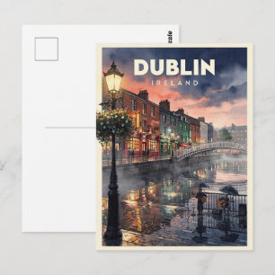 Cartão Postal Viagem Antiga Dublin Irlanda
