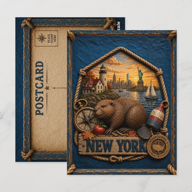 Cartão Postal Viagem Antiga em Nova York (Frente/Verso)