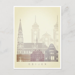 Cartão Postal viagem antiga Osijek Croácia cidade catedral