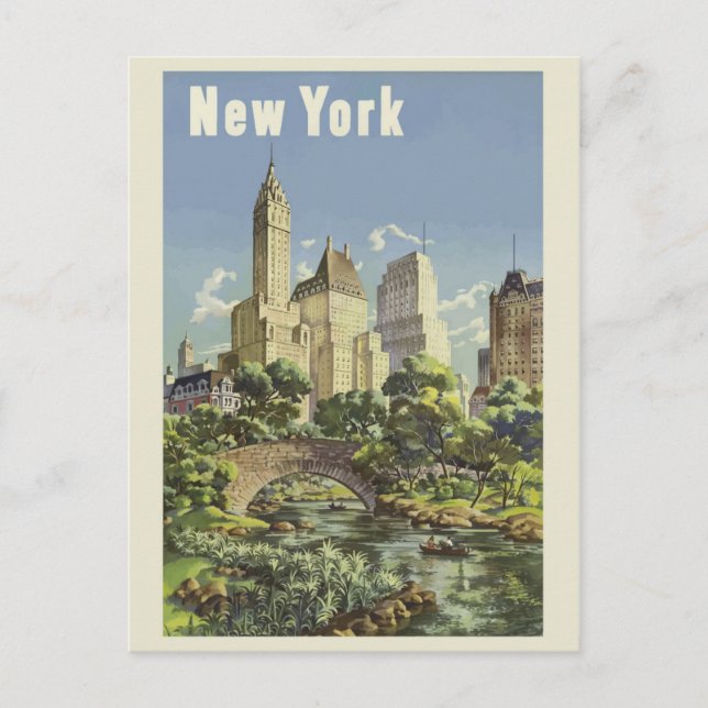 Cartão Postal Viagem Antiga para Nova York (Frente)