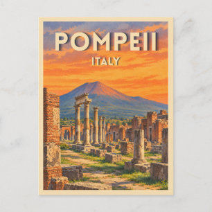 Cartão Postal Viagem Antiga Pompéia Itália Pôr do Sol Retro Cêni