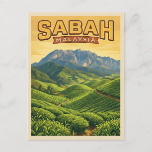 Cartão Postal Viagem Antiga Sabah Bornéu Malásia Natureza Retro
