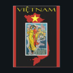 Cartão Postal Viagem Antiga Saigon Vietnã<br><div class="desc">Qualquer pessoa adoraria receber este cartão postal de viagem antigo com um mapa do Vietnã e uma ilustração retrô de duas mulheres na cidade de Saigon.</div>