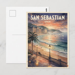Cartão Postal Viagem Antiga San Sebastian Espanha