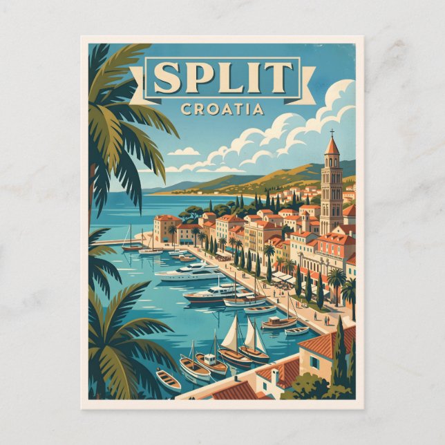 Cartão Postal Viagem Antiga Split Croácia (Frente)