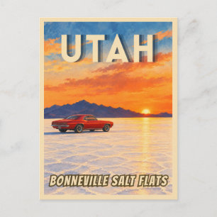 Cartão Postal Viagem Antiga Utah Bonneville Salt Flats Pôr do So