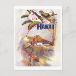 Cartão Postal Viagem ao Havaí, surfe em uma grande onda, vintage