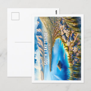 Cartão Postal Viagem aquarela do Lago Sul Tahoe California