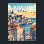 Cartão Postal Viagem Arte Vintage Porto Portugal<br><div class="desc">Design de viagem retro Porto. Porto é uma cidade costeira no noroeste de Portugal conhecida por suas pontes majestosas e produção de vinho do Porto.</div>