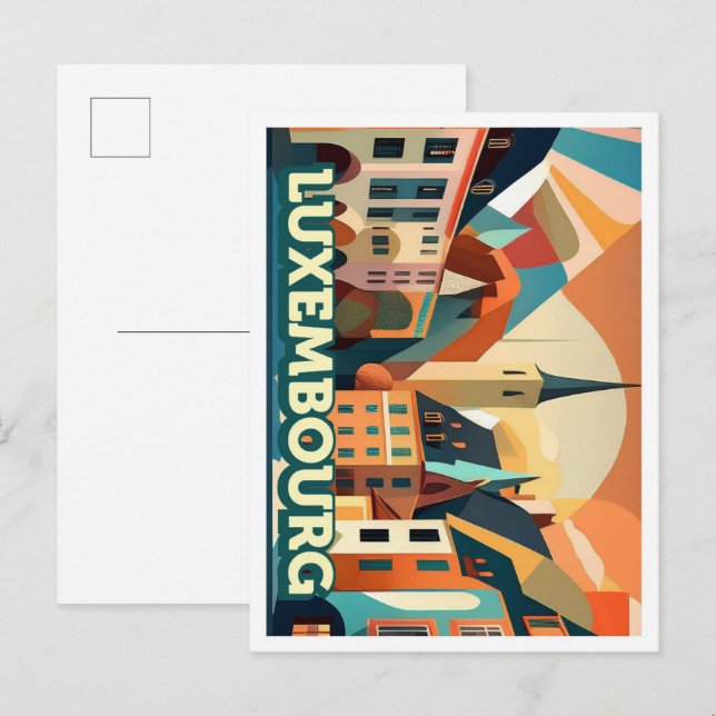 Cartão Postal Viagem artístico luxemburguês colorido (Frente/Verso)