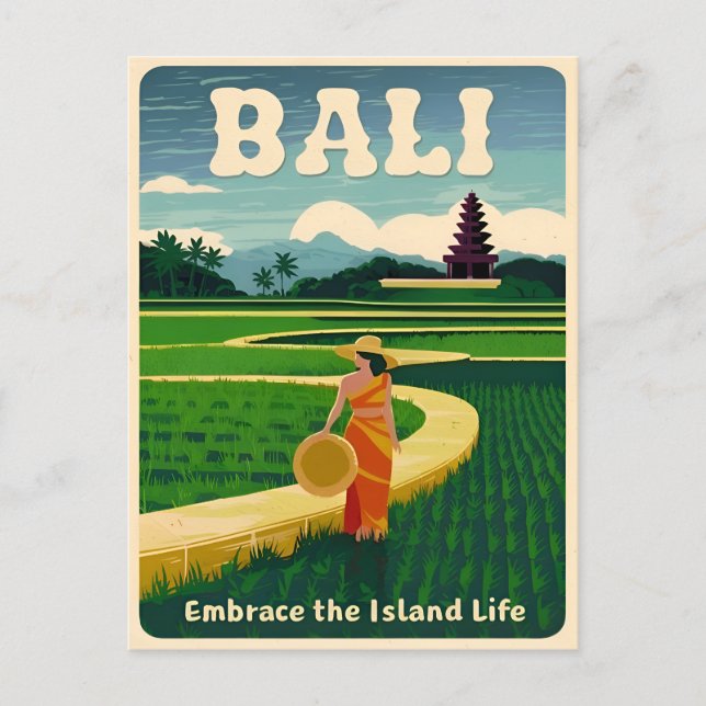 Cartão Postal Viagem Clássica Bali Indonésia Gráfico Retro (Frente)
