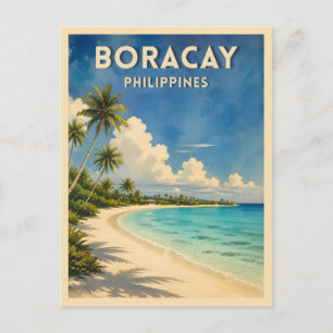 Cartão Postal Viagem Clássica Boracay Filipinas Praia Retrô