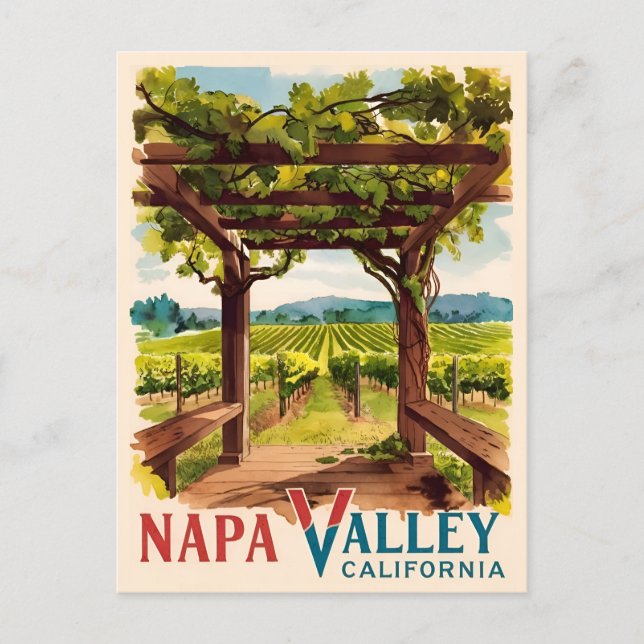 Cartão Postal Viagem Clássica Vale de Napa Califórnia Vinícola (Frente)