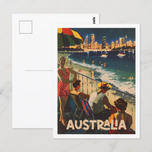 Cartão Postal Viagem da Austrália Beach Vintage Familiar