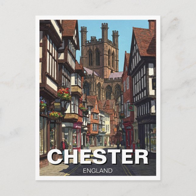 Cartão Postal Viagem da Catedral Chester England (Frente)