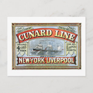 Cartão Postal Viagem da Cunard Line de Nova York para Liverpool